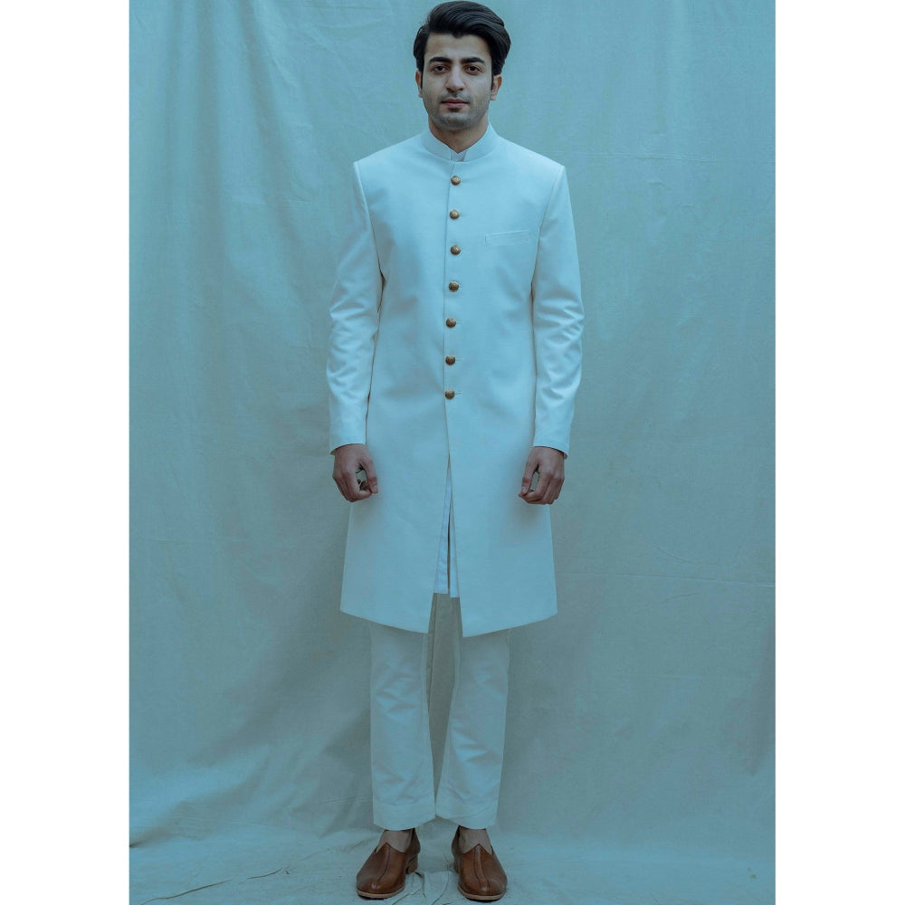 Bohame Classic Achkan Kurta And Pajama In Off White (Set of 2)