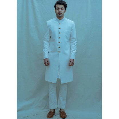 Bohame Classic Achkan Kurta And Pajama In Off White (Set of 2)