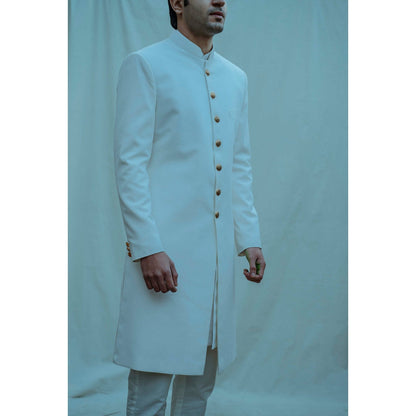 Bohame Classic Achkan Kurta And Pajama In Off White (Set of 2)