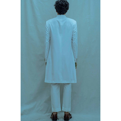 Bohame Panelled Achkan Kurta And Pajama In Off White (Set of 2)