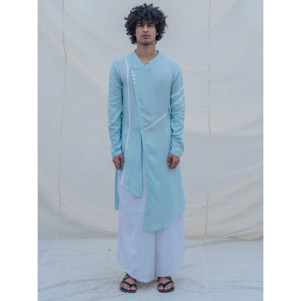 Bohame Cotton X Linen Blue Kurta And Oversize Pants (Set of 2)