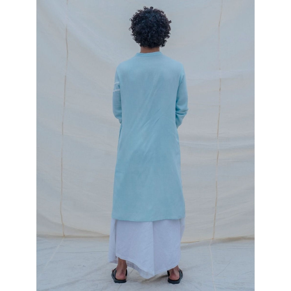 Bohame Cotton X Linen Blue Kurta And Oversize Pants (Set of 2)