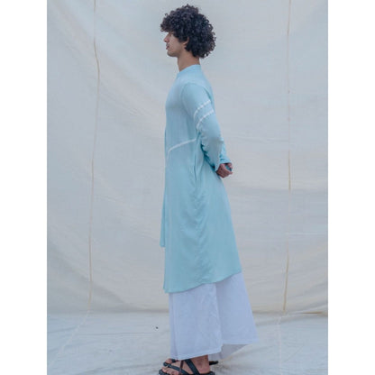 Bohame Cotton X Linen Blue Kurta And Oversize Pants (Set of 2)