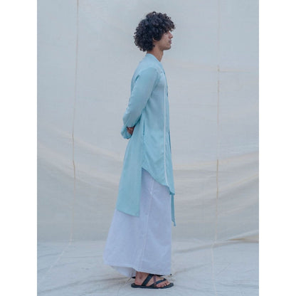 Bohame Cotton X Linen Blue Kurta And Oversize Pants (Set of 2)