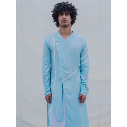 Bohame Cotton X Linen Blue Kurta And Oversize Pants (Set of 2)