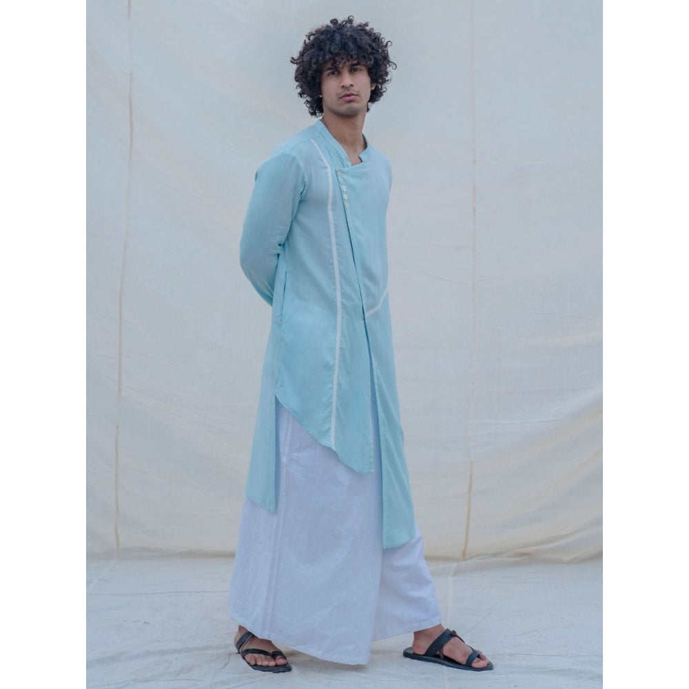 Bohame Cotton X Linen Blue Kurta And Oversize Pants (Set of 2)
