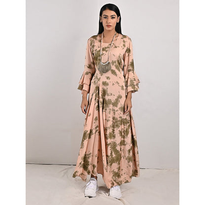 Bohame Florence Beige Pleated Dress with Neckpiece (Set of 2)