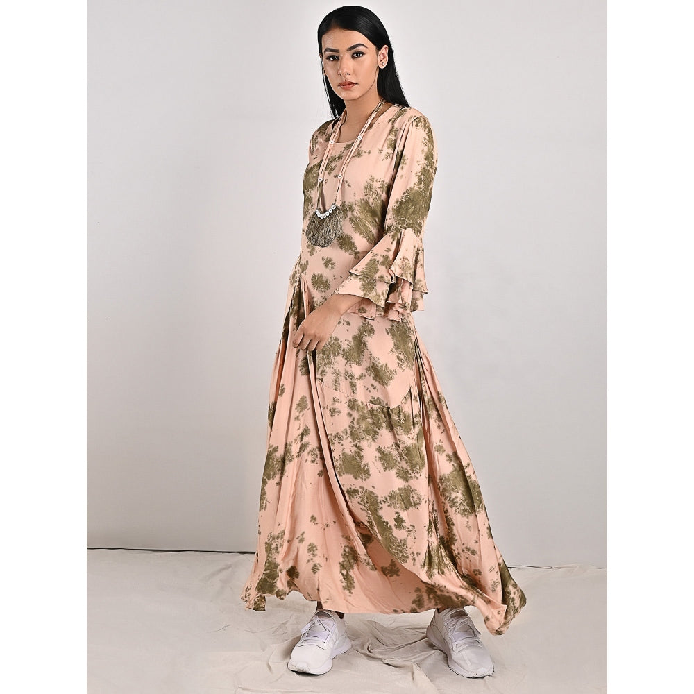 Bohame Florence Beige Pleated Dress with Neckpiece (Set of 2)