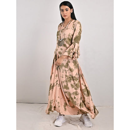 Bohame Florence Beige Pleated Dress with Neckpiece (Set of 2)