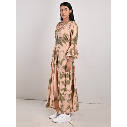 Bohame Florence Beige Pleated Dress with Neckpiece (Set of 2)