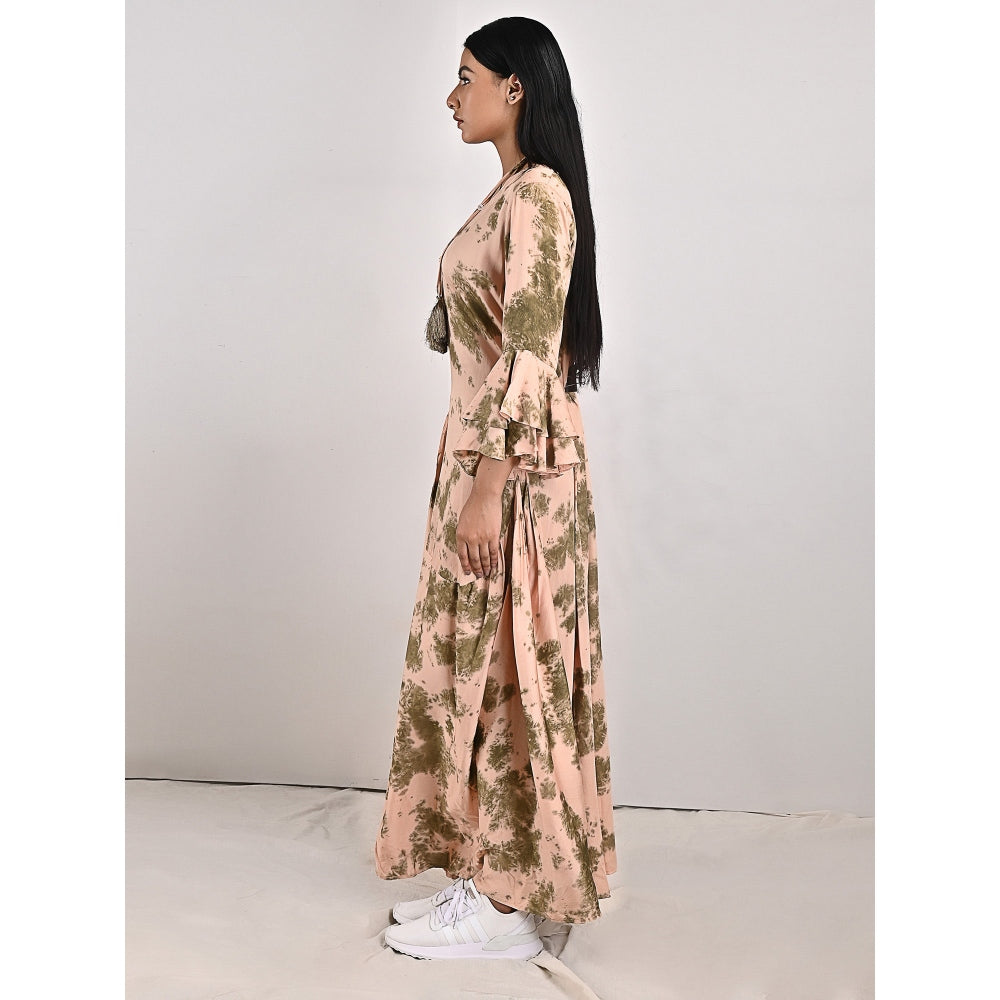 Bohame Florence Beige Pleated Dress with Neckpiece (Set of 2)