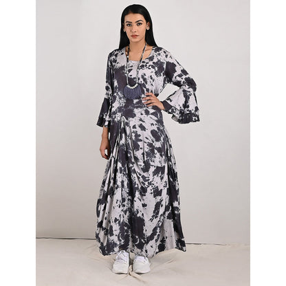 Bohame Chloe Light Grey Pleated Dress with Neckpiece (Set of 2)