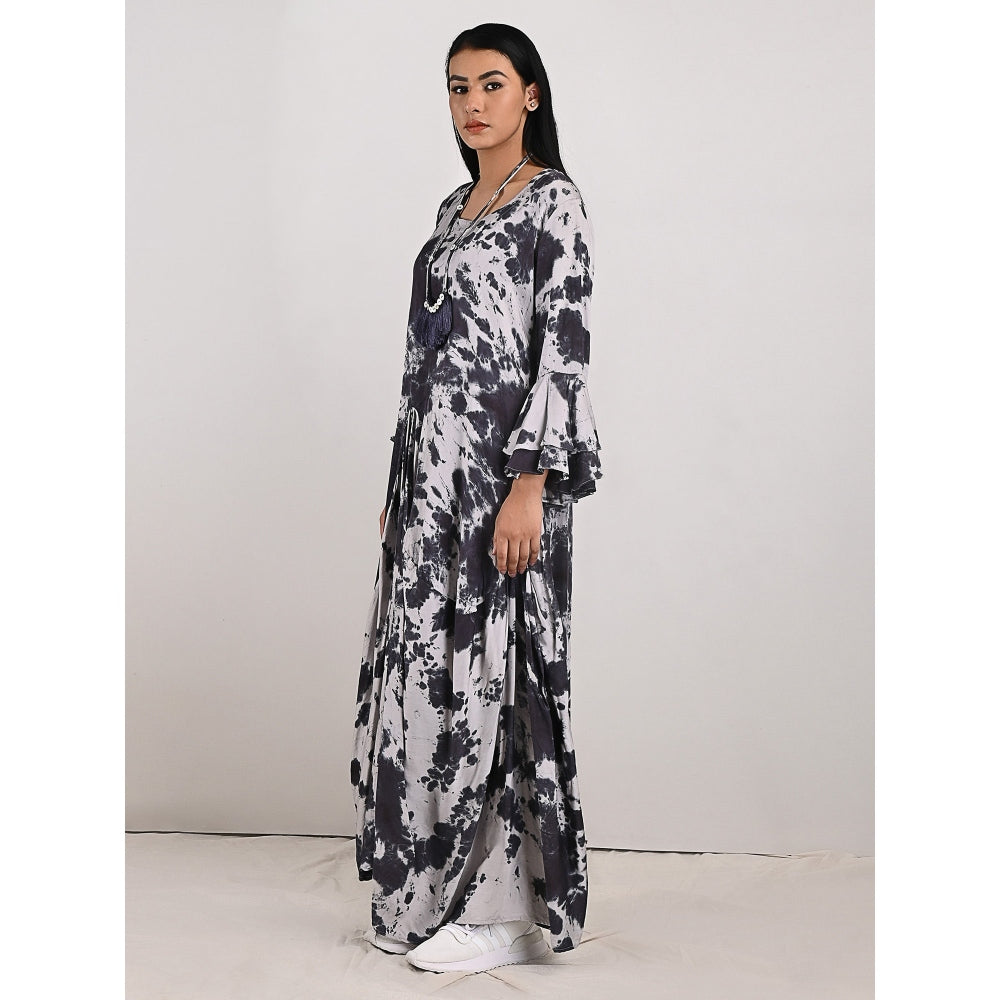 Bohame Chloe Light Grey Pleated Dress with Neckpiece (Set of 2)