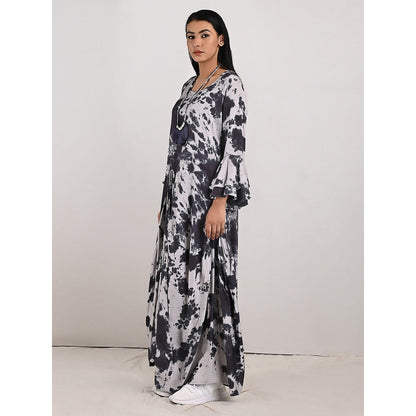 Bohame Chloe Light Grey Pleated Dress with Neckpiece (Set of 2)