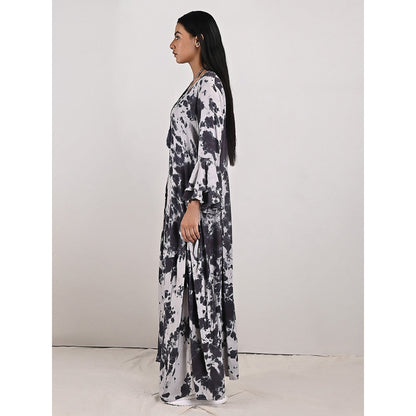 Bohame Chloe Light Grey Pleated Dress with Neckpiece (Set of 2)