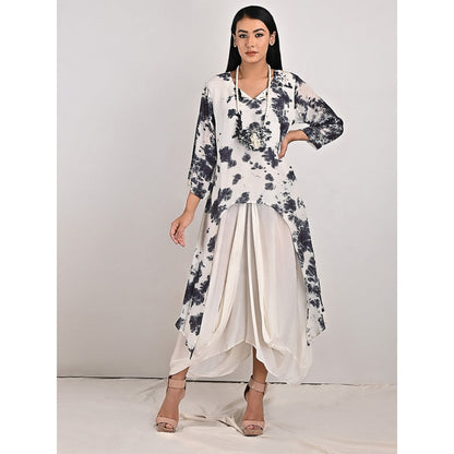 Bohame Byrony White High-Low Cowl Boho Dress with Neckpiece (Set of 2)