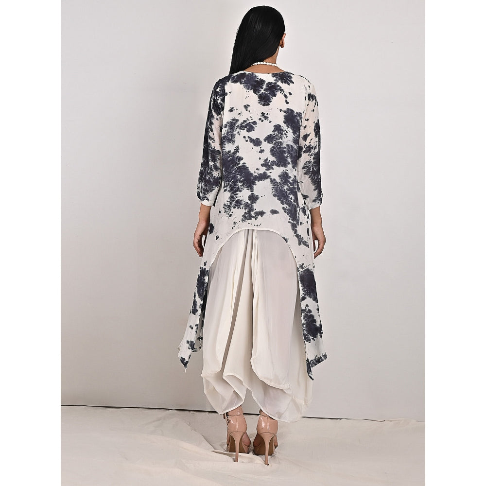 Bohame Byrony White High-Low Cowl Boho Dress with Neckpiece (Set of 2)