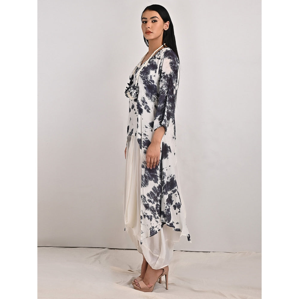 Bohame Byrony White High-Low Cowl Boho Dress with Neckpiece (Set of 2)