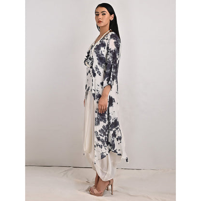 Bohame Byrony White High-Low Cowl Boho Dress with Neckpiece (Set of 2)