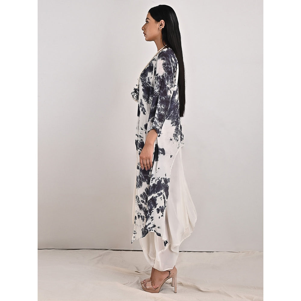 Bohame Byrony White High-Low Cowl Boho Dress with Neckpiece (Set of 2)