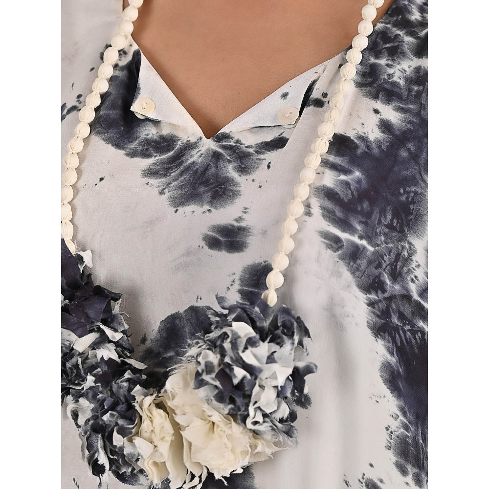 Bohame Byrony White High-Low Cowl Boho Dress with Neckpiece (Set of 2)