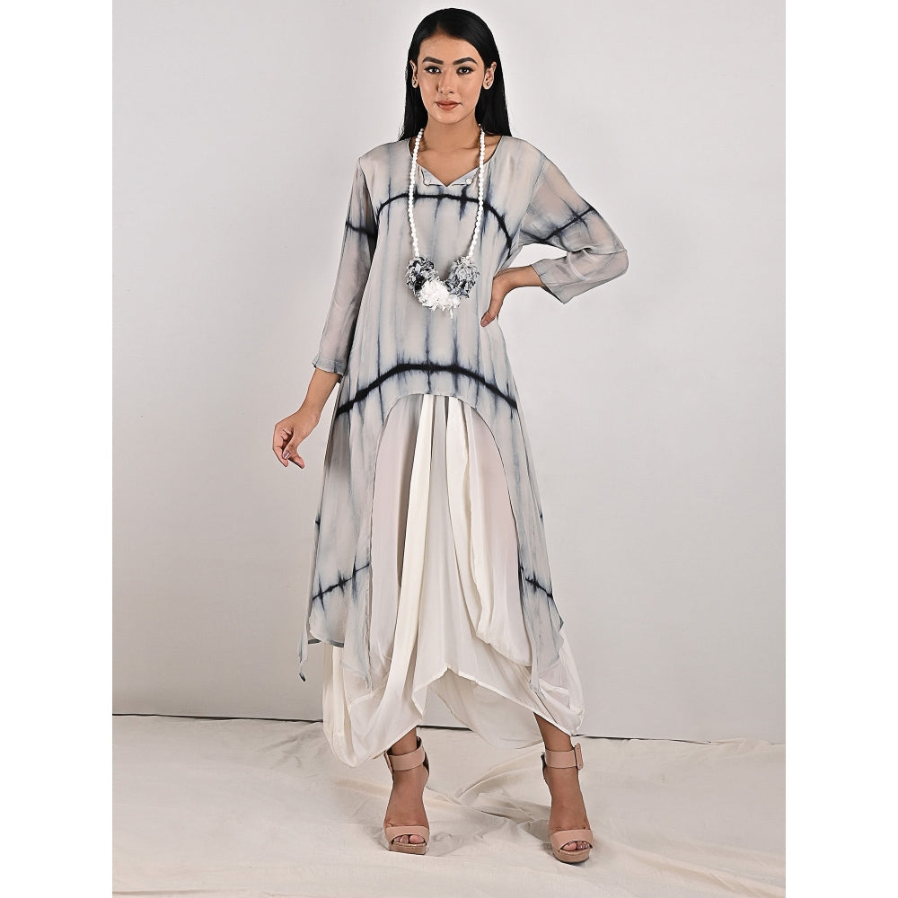 Bohame Eira Light Grey High-Low Cowl Boho Dress with Neckpiece (Set of 2)