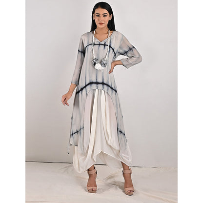 Bohame Eira Light Grey High-Low Cowl Boho Dress with Neckpiece (Set of 2)