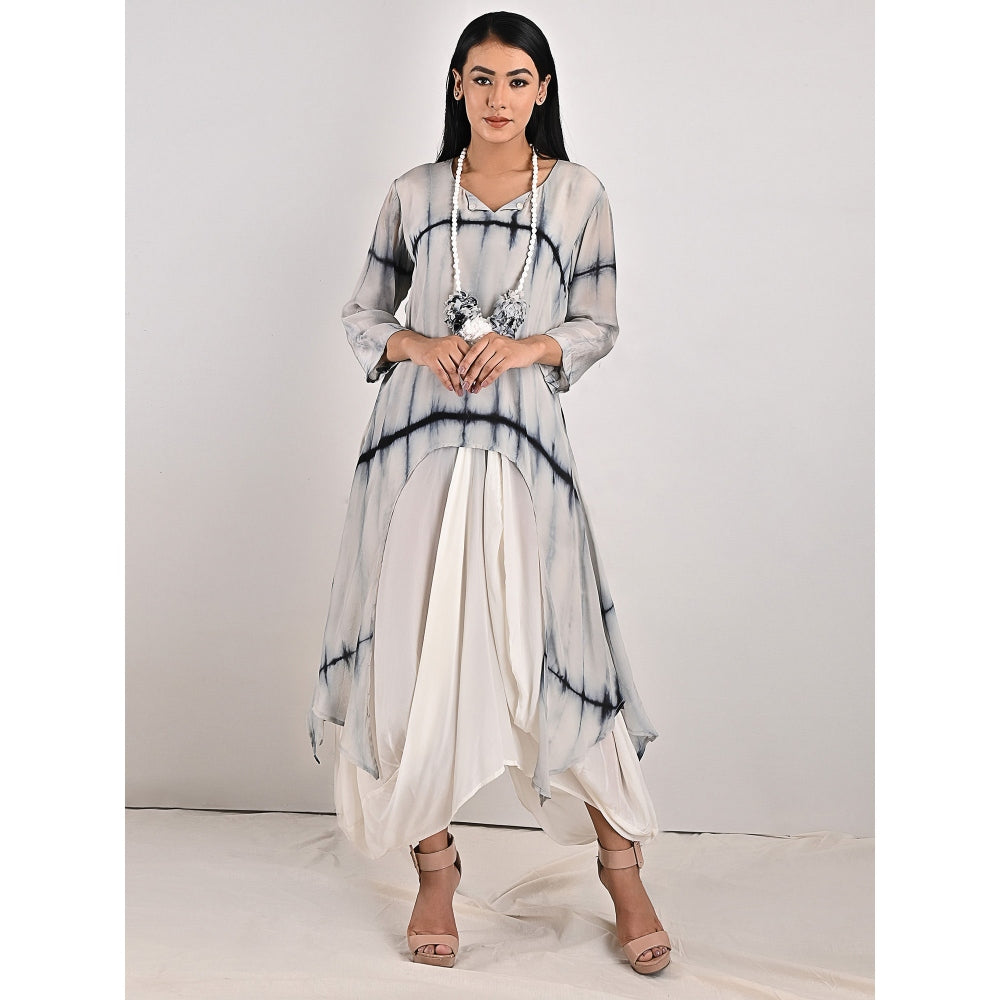 Bohame Eira Light Grey High-Low Cowl Boho Dress with Neckpiece (Set of 2)