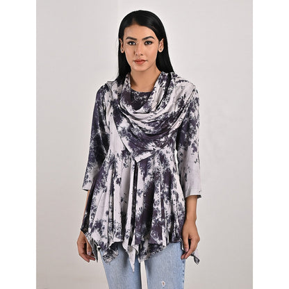 Bohame Layla Light Grey Tie-Dye Frill Top