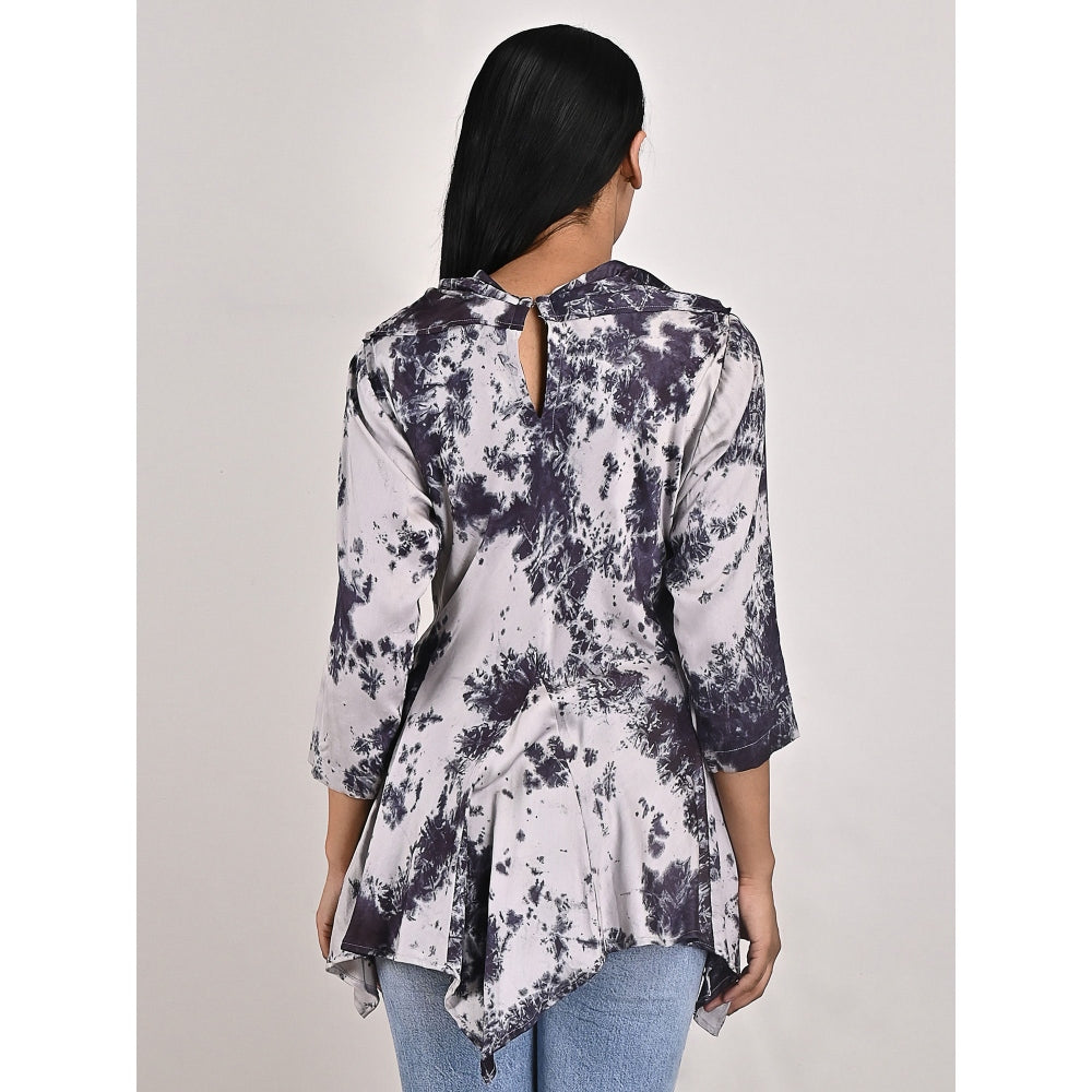 Bohame Layla Light Grey Tie-Dye Frill Top