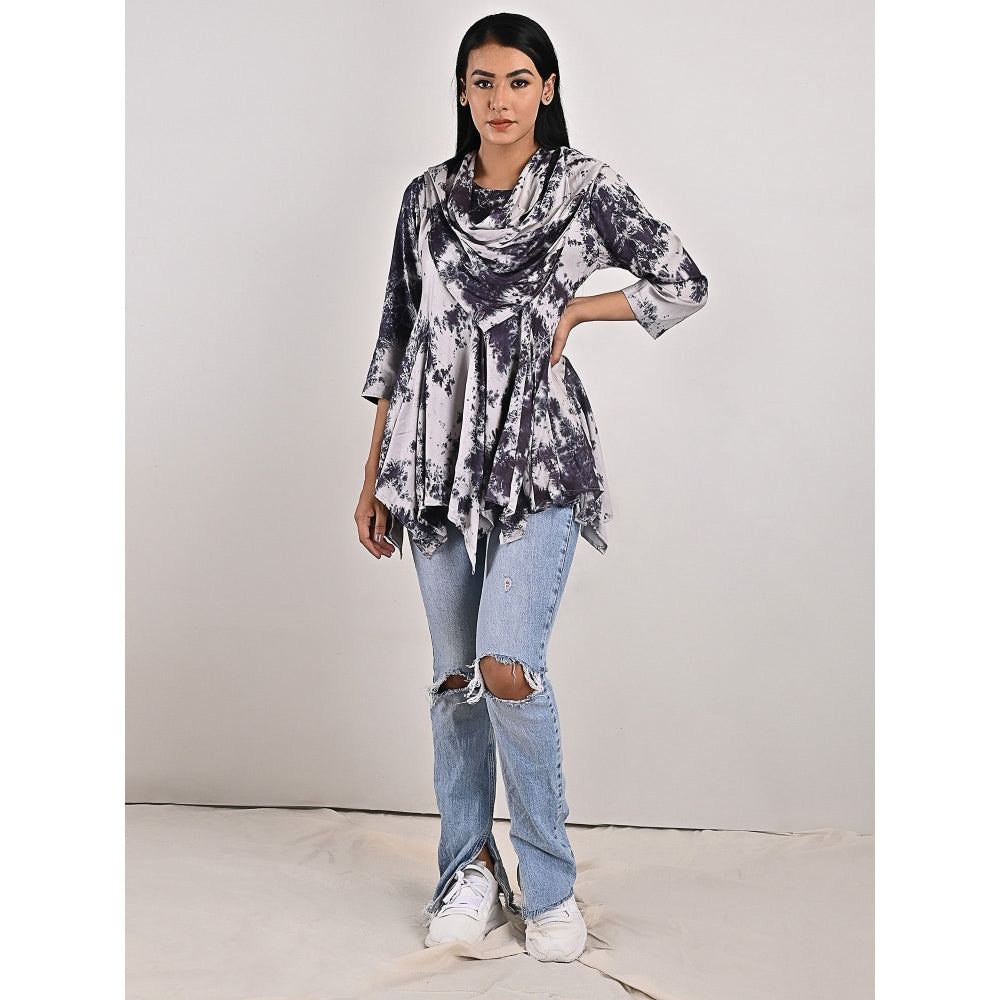 Bohame Layla Light Grey Tie-Dye Frill Top