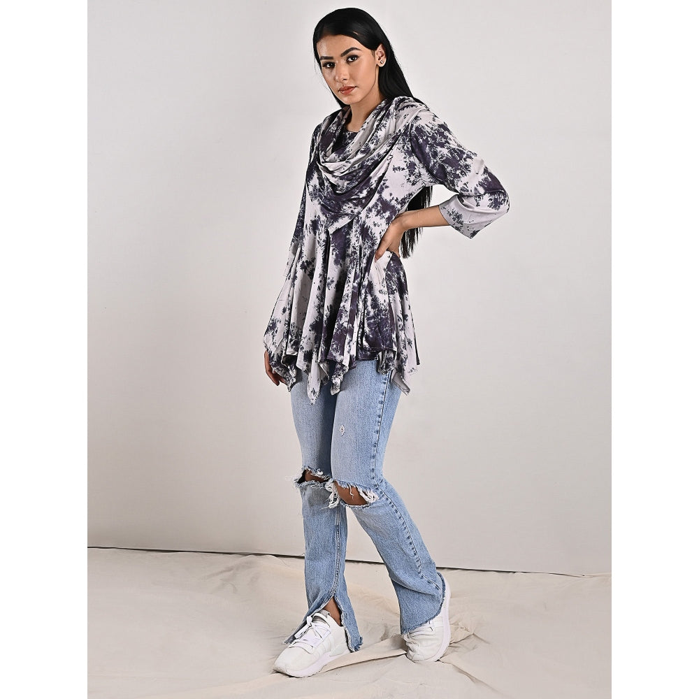 Bohame Layla Light Grey Tie-Dye Frill Top