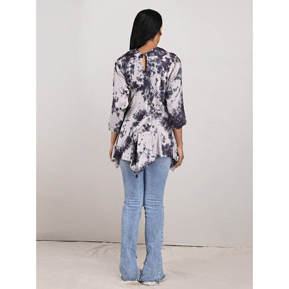 Bohame Layla Light Grey Tie-Dye Frill Top