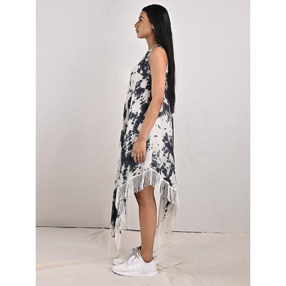 Bohame Noah Fringed Tie-Dye Dress with Spaghetti Top (Set of 2)
