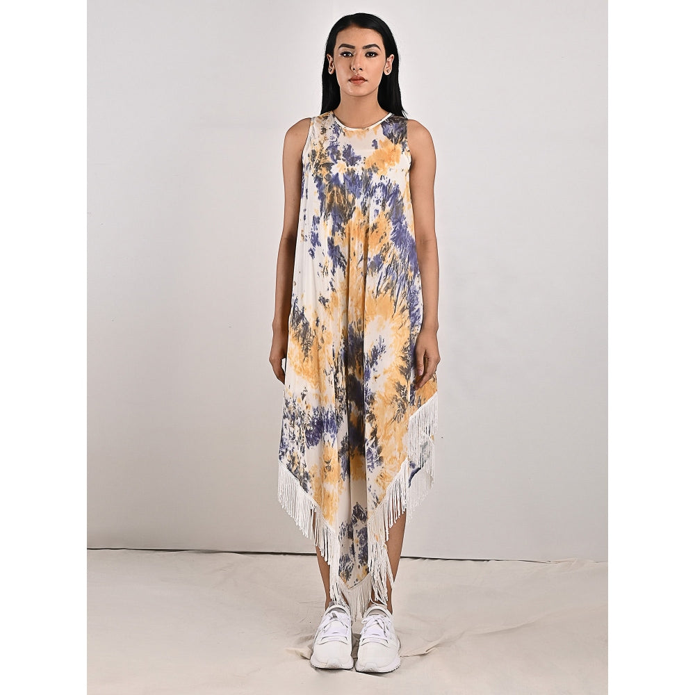 Bohame Donna Fringed Tie-Dye Dress with Spaghetti Top (Set of 2)