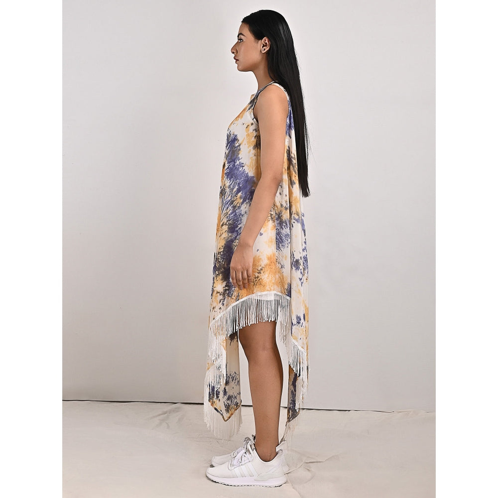 Bohame Donna Fringed Tie-Dye Dress with Spaghetti Top (Set of 2)