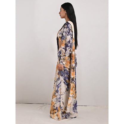 Bohame Irina Blue & Mustard Tie Dye Concept Saree (Set of 2)