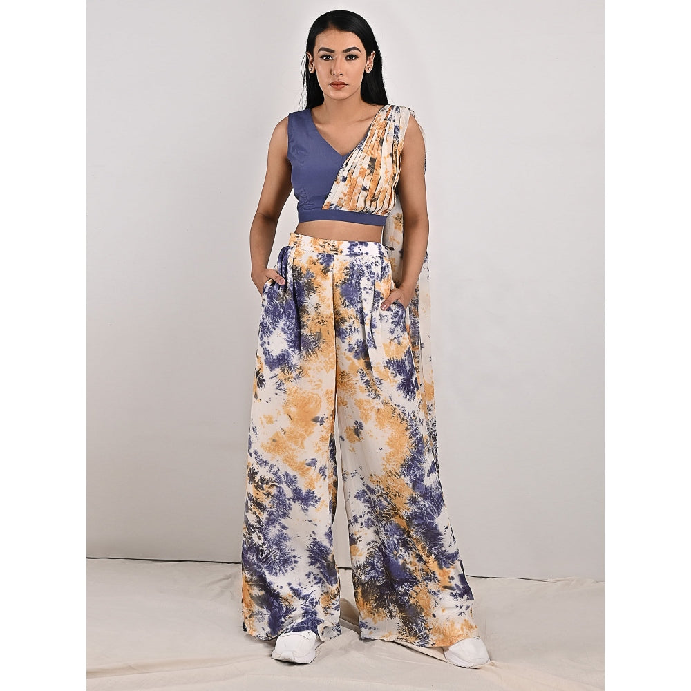 Bohame Alafia Blue & Mustard Concept Saree (Set of 2)