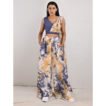 Bohame Alafia Blue & Mustard Concept Saree (Set of 2)