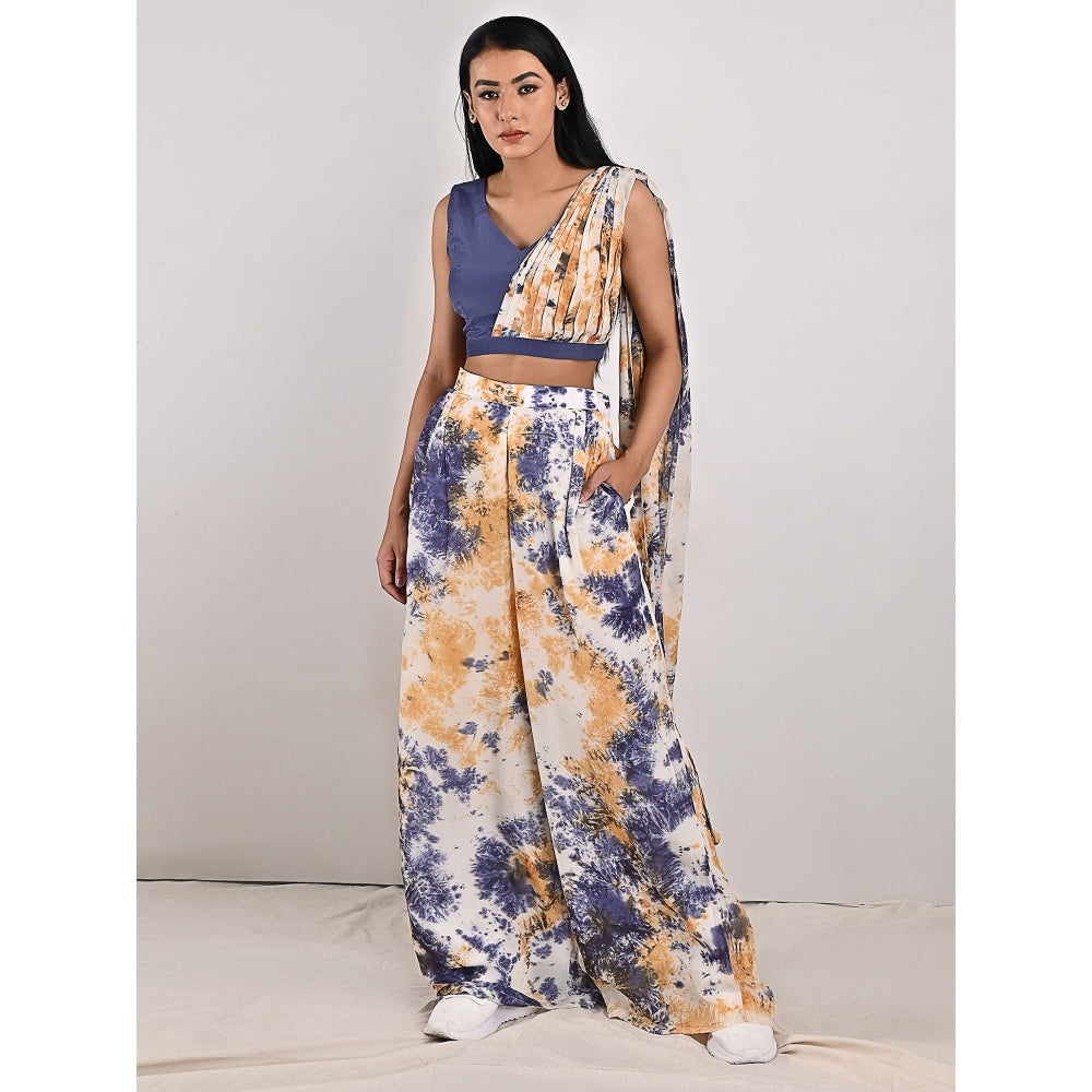 Bohame Alafia Blue & Mustard Concept Saree (Set of 2)