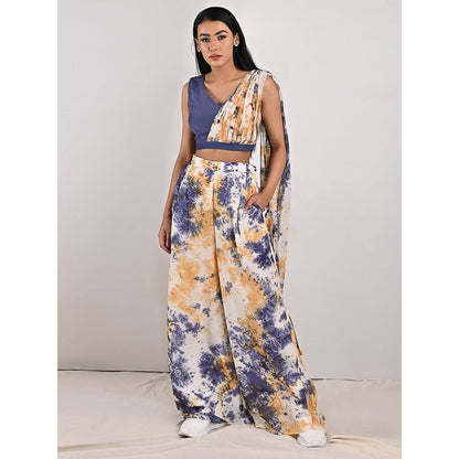 Bohame Alafia Blue & Mustard Concept Saree (Set of 2)