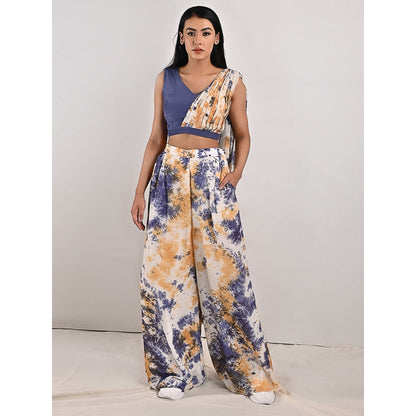 Bohame Alafia Blue & Mustard Concept Saree (Set of 2)