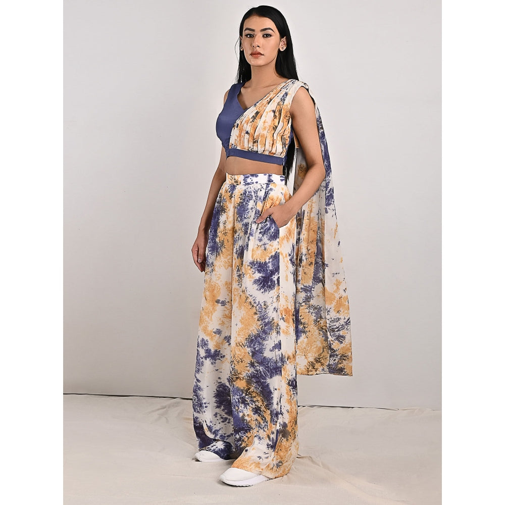 Bohame Alafia Blue & Mustard Concept Saree (Set of 2)