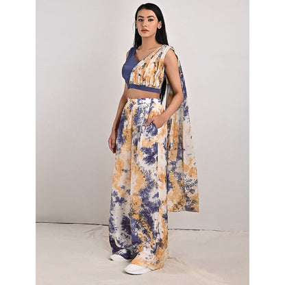 Bohame Alafia Blue & Mustard Concept Saree (Set of 2)