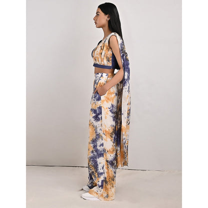 Bohame Alafia Blue & Mustard Concept Saree (Set of 2)