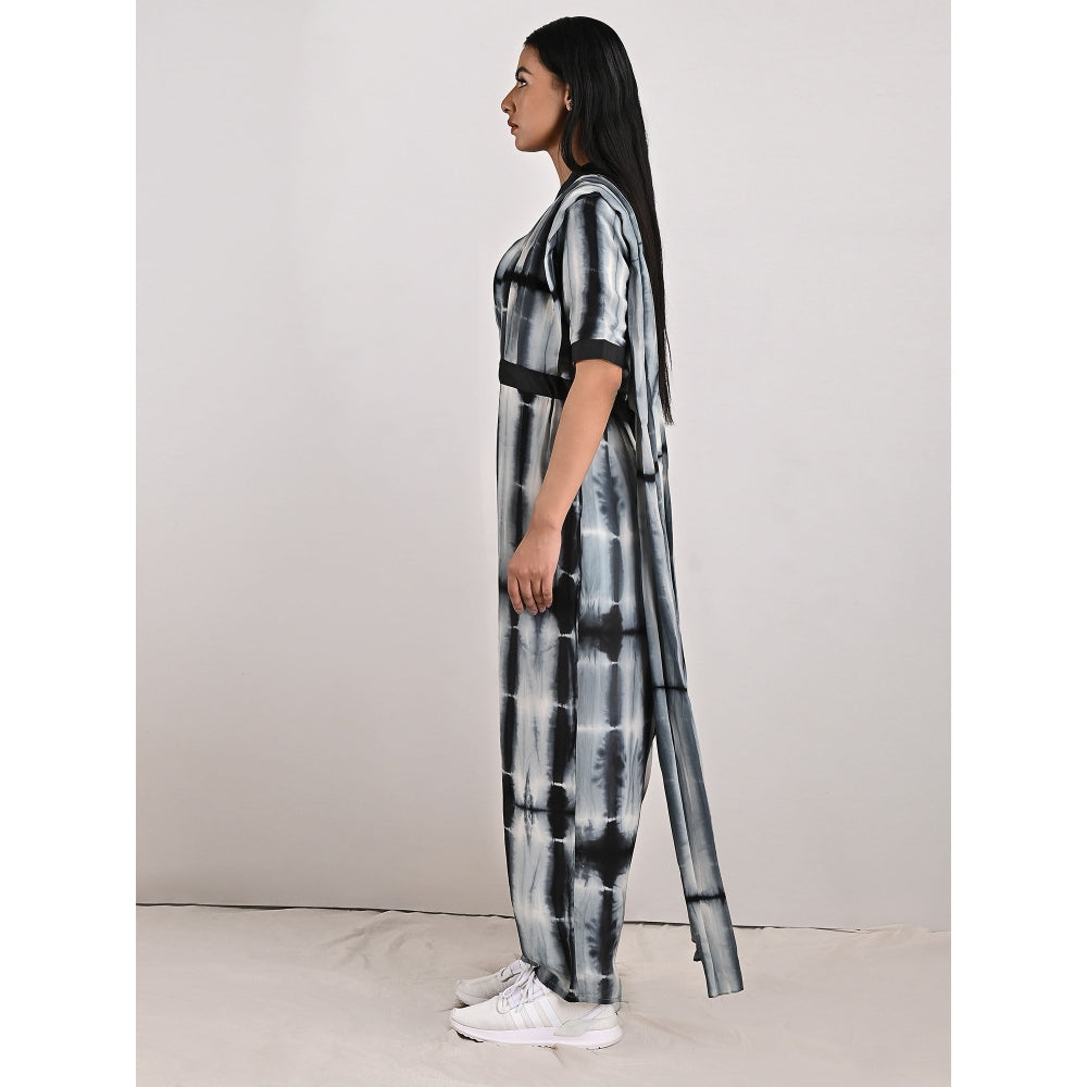 Bohame Joleen Symmetrical Grey & Black Tie Dye Concept Saree