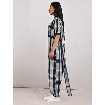 Bohame Joleen Symmetrical Grey & Black Tie Dye Concept Saree