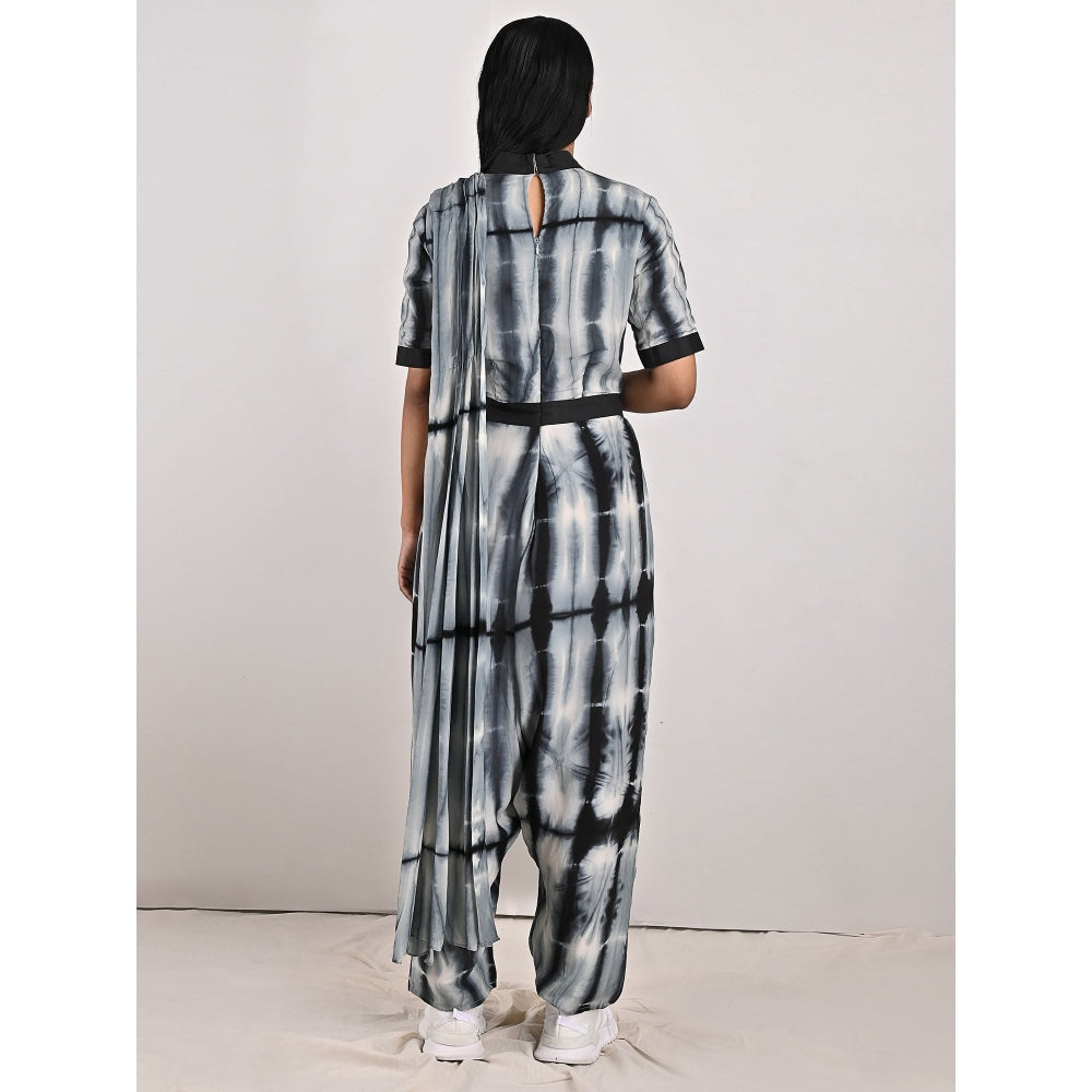 Bohame Joleen Symmetrical Grey & Black Tie Dye Concept Saree