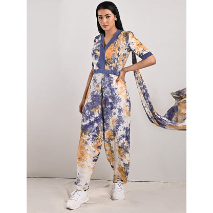 Bohame Nora Mustard & Blue Splotch Concept Saree