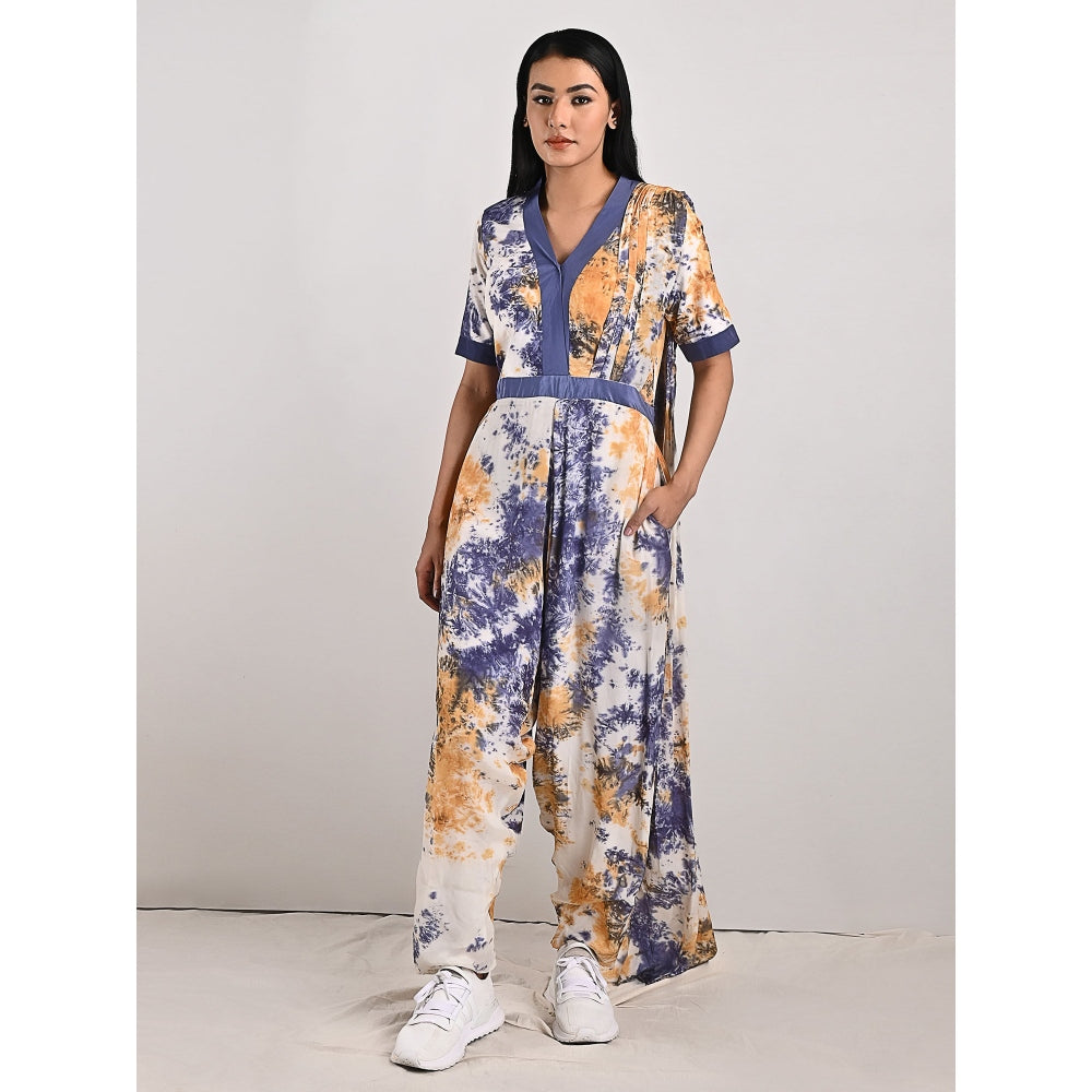 Bohame Nora Mustard & Blue Splotch Concept Saree